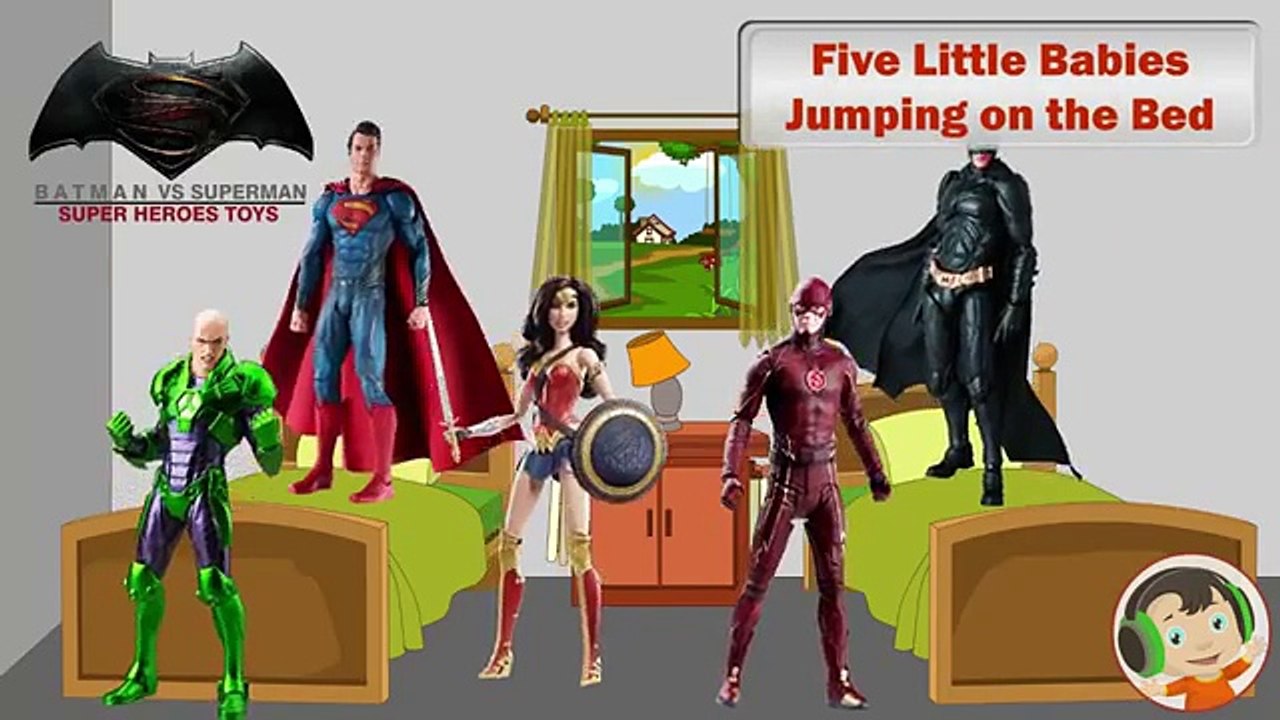 Five Little Babies Batman vs Superman Toys Jumping on the Bed (Kids Song) Nursery Rhymes
