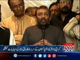 MQM Pakistan leader Farooq Sattar talks to media
