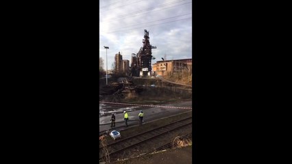 Dynamitage du haut-fourneau 6 à Seraing en place depuis 1959