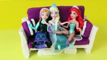 Play Doh Doll COUCH Tutorial Elsa, Little Mermaid Ariel & Frozen Princess Anna Sofa DisneyCarToys