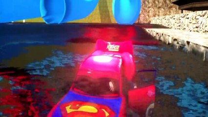 Hulk with Superman having Fun with their Lightning McQueen Cars!