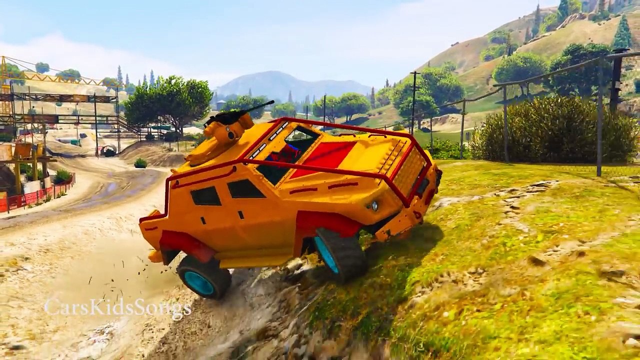 Big Color Cars in Spiderman Cartoon for Children Funny Videos for Kids with Nursery Rhymes Songs