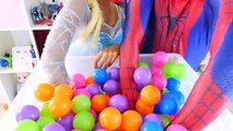 Spiderman & Frozen Elsa Surprise Eggs hunt in a Ball Pit Surprise Toys - Fun Superhero in real Life