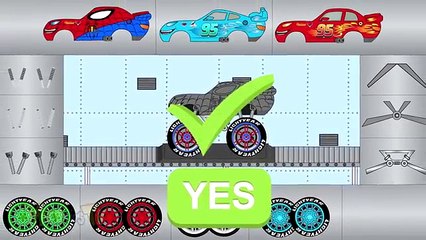 Spiderman Truck And Lightning Mcqueen Monster Truck In Toy Factory - Video For Kids