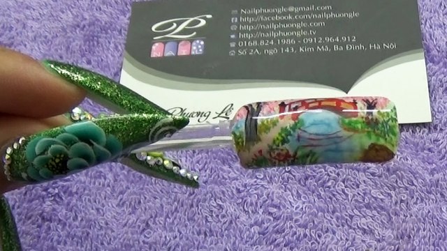 Thực hành học vẽ cọ thư pháp nail, vẽ tranh phong cảnh bằng cọ thư pháp lên móng tay 1