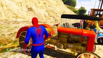 Tractors for Kids and Cars Party with Spiderman - Cartoon with Superhero and Nursery Rhymes Songs