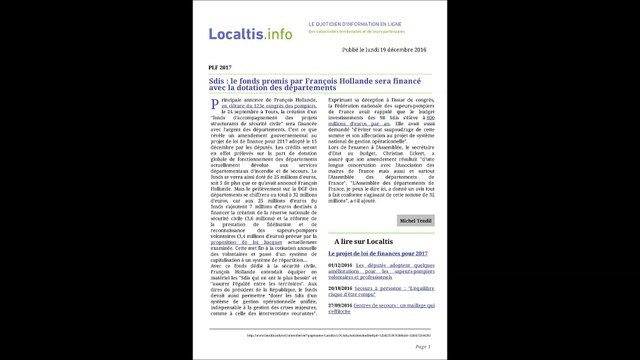 Sdis le fonds promis par Francois Hollande sera finance avec la dotation des departements