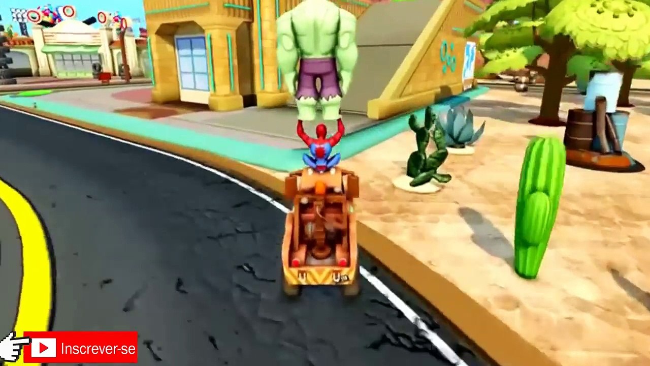 Homem Aranha Desenho Animado Em Portugues Hulk Esmaga Carros com Relâmpago McQueen Verde