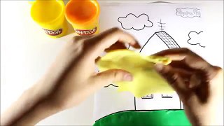 Coloring Peppa Pigs house with PLAY DOH - coloriage maison avec pâte a modeler