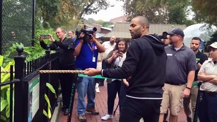 Tony Parker défie un jaguar au tir à la corde