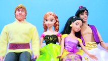 Anna & Kristoff VS Aladdin & Jasmine COUPLES GAME Disney Barbie Frozen & Aladdin Love Match