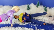 Frozen Elsa and Ken Barbie Dolls Snowmobile Date Disney Breakup Parody DisneyCarToys