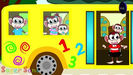 Wheels on the bus go round and round song With Five little monkeys | Nursery Rhyme for Children