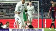 Sergio Ramos laugh with Cristiano Ronaldo about referee gesture who didn't show him 2nd yellow