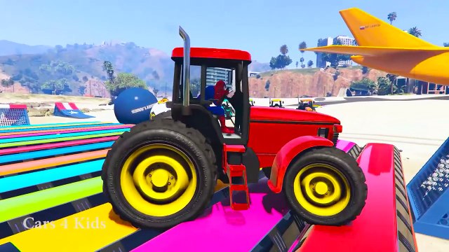 Tractor COLOR CARS for Kids in Spiderman Cartoon Funny Videos for Children with Nursery Rhymes Songs