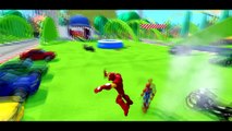 New Racing with motorbikes and Spiderman, Hulk, Iron Man   Nursery rhymes for kids