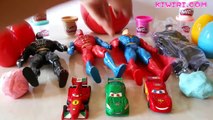Play Doh Surprise eggs Superman Spiderman Badman Power Rangers - Surprise eggs Candy - Racing Cars