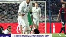 Sergio Ramos laugh with Cristiano Ronaldo about referee gesture who didn't show him 2nd yellow