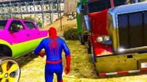 Funny Trucks and Spiderman - Cars Party for Kids and Superhero in Cartoon with Nursery Rhymes Songs
