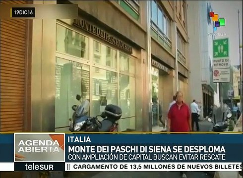 Banco italiano Monte Dei Paschi desploma costo de acciones