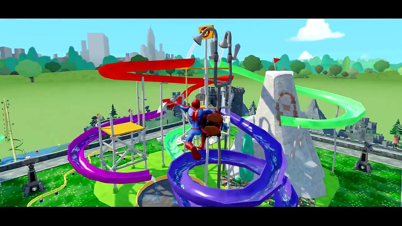Disney Pixar Cars Lightning McQueen Mickey Mouse & Spiderman play with GIANT WATER SLIDE