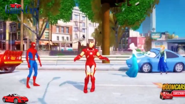 McQueen & Sally from Disney Cars + Spiderman & Iron-Man + Anna & Elsa from Frozen fun race for kids!