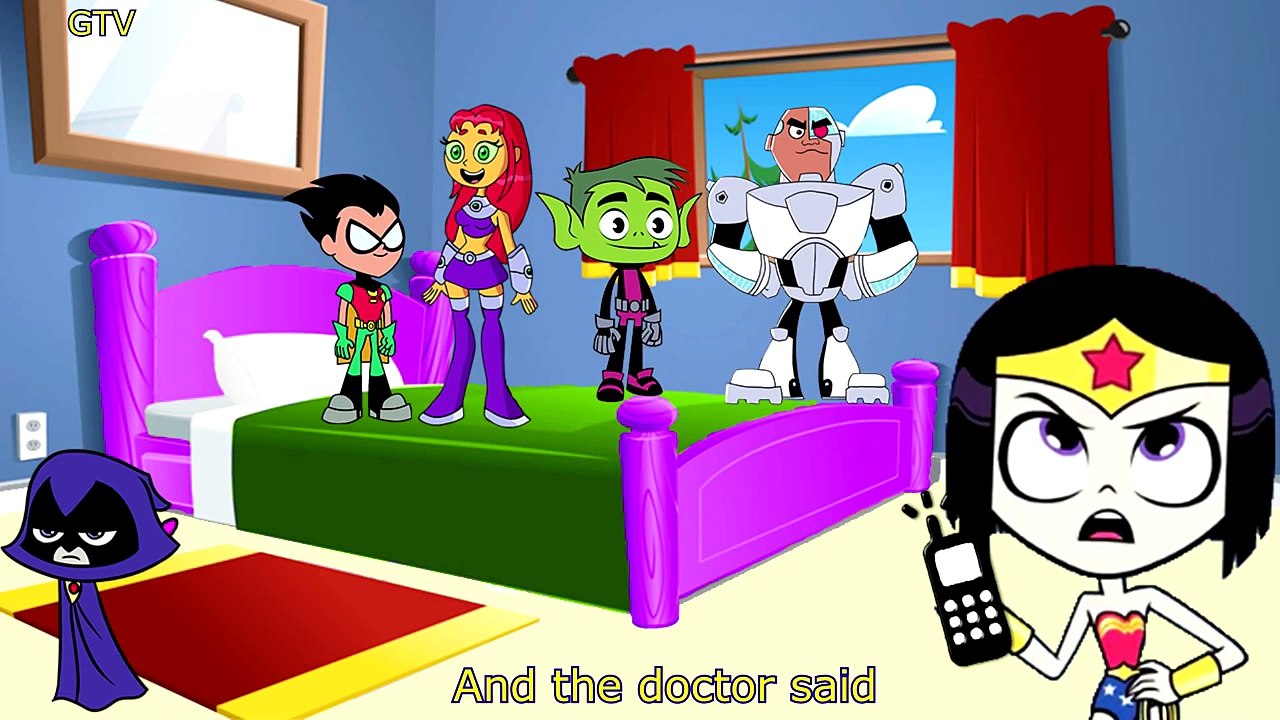 Five Little Teen Titans Jumping on the Bed | 5 Little Monkeys Jumping on the bed Nursery Rhymes
