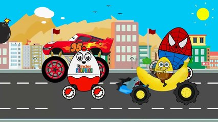 Learn Colors with Lightning McQueen Cartoon Banana vs Hulk Surprise Egg Car Wash Videos for Kids