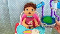 Baby Alive Lucy Dolls EATS SLIME!!! Gooey Green Food & Gross Diaper Change by DisneyCarToys