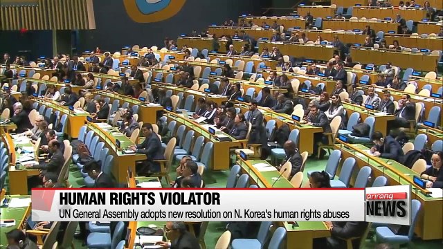 UN General Assembly adopts new resolution on N. Korea's human rights abuses
