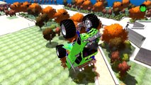 SCARLET SPIDER MAN & BLUE MICKEY MOUSE & GREEN FROZEN ELZA NURSERY RHYMES COLORS MONSTER TRUCK KIDS
