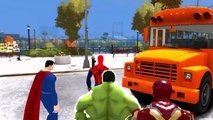 Wheels on the Bus & ABC Song with SuperHeroes!!! Hulk, Spiderman, Iron Man, Superman
