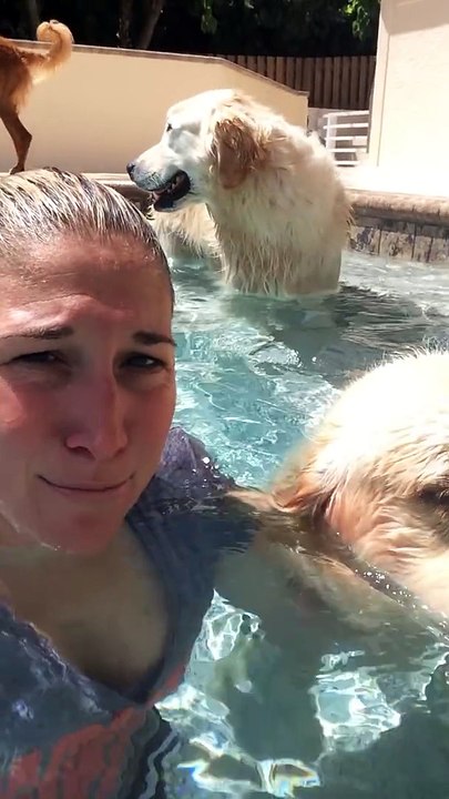 Diesel blows bubbles in the pool on command!