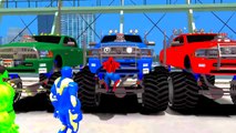 Spiderman, Hulk, Iron Man irand Monster Trucks Colors Nursery Rhymes Songs for Children with Action