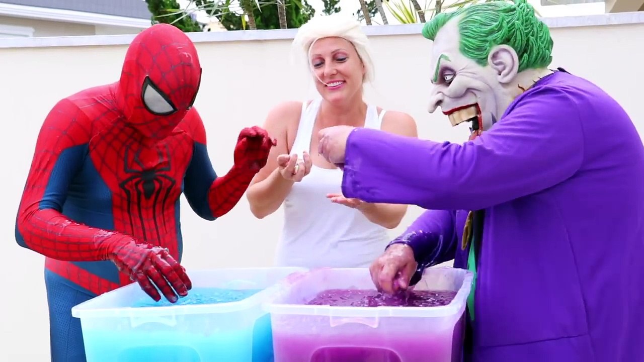 Frozen Elsa & Spiderman GROSS GELLI BAFF TOY CHALLENGE vs Joker - Superhero Fun in Real Life IRL  -)-FNRq7zAwB7I