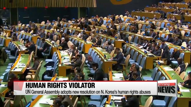 UN General Assembly adopts new resolution on N. Korea's human rights abuses
