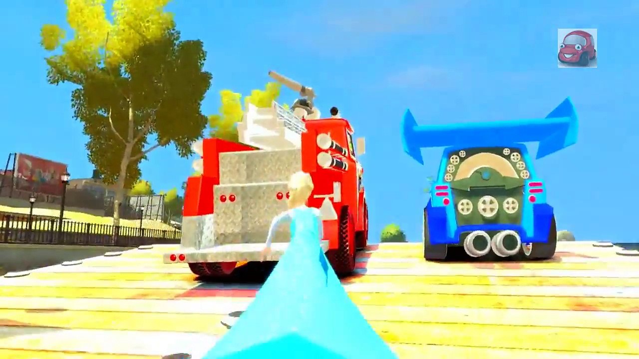 Childrens Songs and Rhymes Disney PIXAR cars Red Fire Truck and DJ Anna & Frozen Elsa