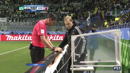 1st penalty in football history after referee consulted video technology