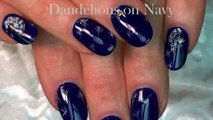 DIY Easy Dandelion Nail Art | Elegant Navy Blue Nails Tutorial