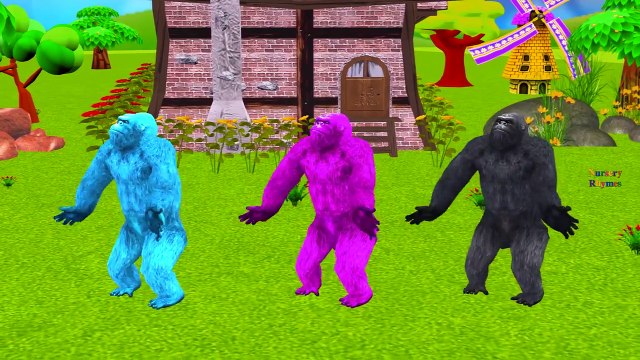 Skeleton Man Wolf Dinosaurs Vs Gorilla Becomes Lion Elephant | Colors Gorilla Finger Family Rhymes