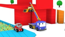 Mixing colors with Tiny Trucks: bulldozer, crane, excavator , Educational cartoon