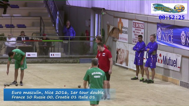 Première partie poules, double, Sport Boules, Euro Masculin, Nice 2016