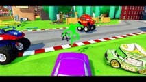 BIG MCQUEEN CARS & SPIDERMAN CAR! SpiderMan Colors | Monster Trucks For Children   Nursery Rhymes