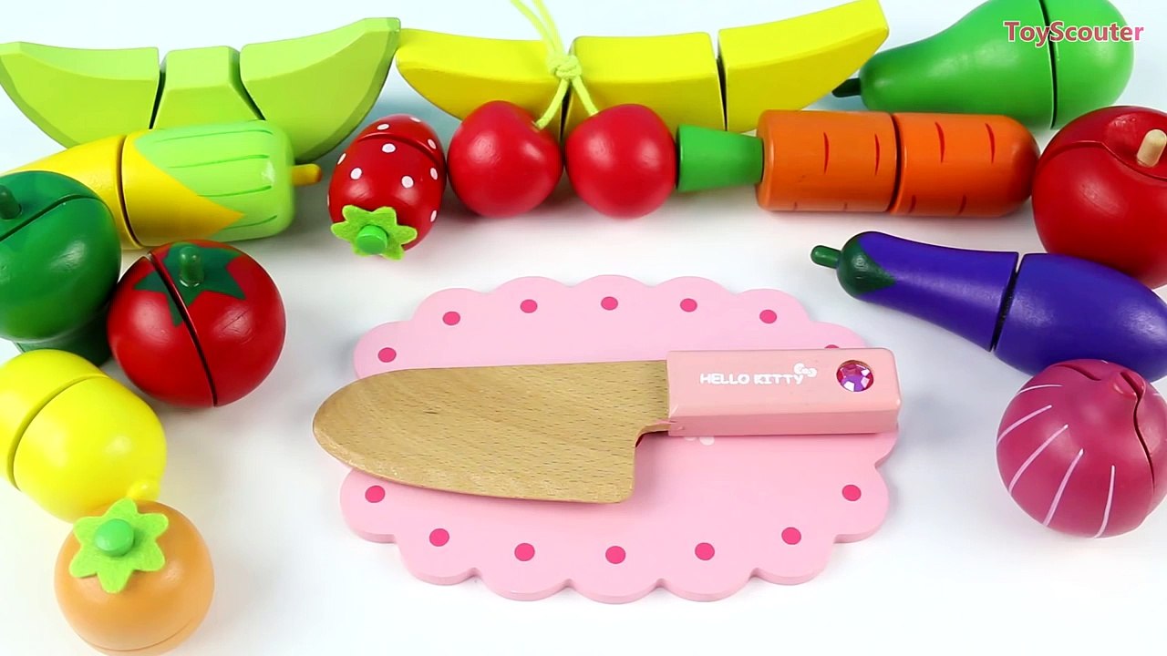 LEARN FRUIT NAMES with Wooden Velcro Cutting Toy Set – Orange, Lemon, Strawberry and Cheery