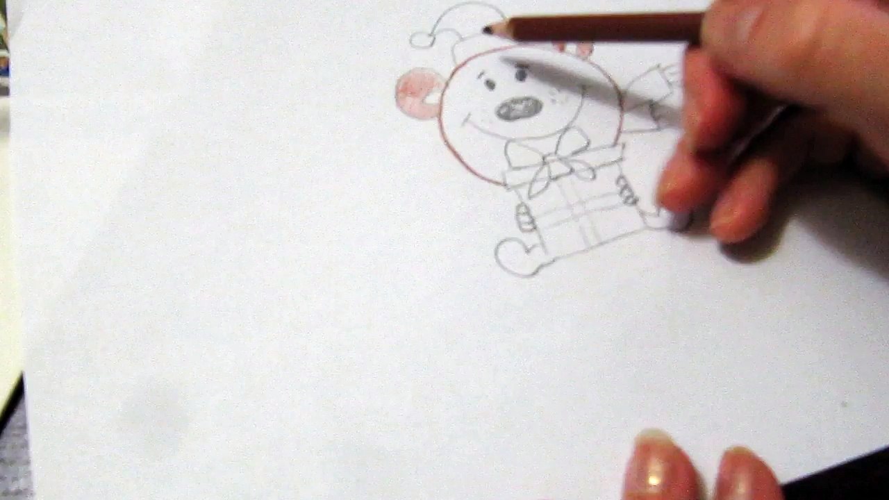Как поэтапно нарисовать подарок с мишкой на рождество How to draw step by step with teddy bear gift for Christmas