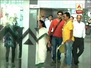 Mamata Bandopadhaya and actor Dev at kolkata airport on tuesday afternoon.