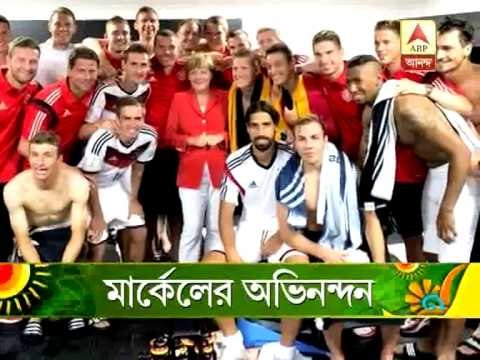 WC:German chancellor Angela Merkel congratulates team Germany