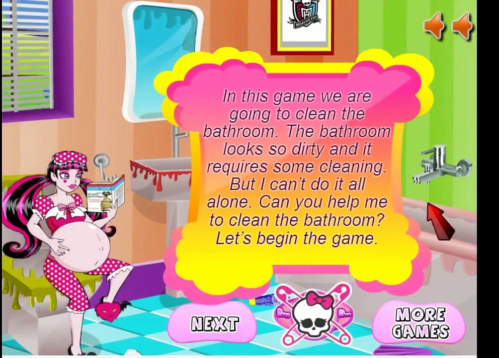 Pregnant Draculaura Bathroom Cleaning : Monster High Games ❤ Clean Up Games ❤ Baby Games