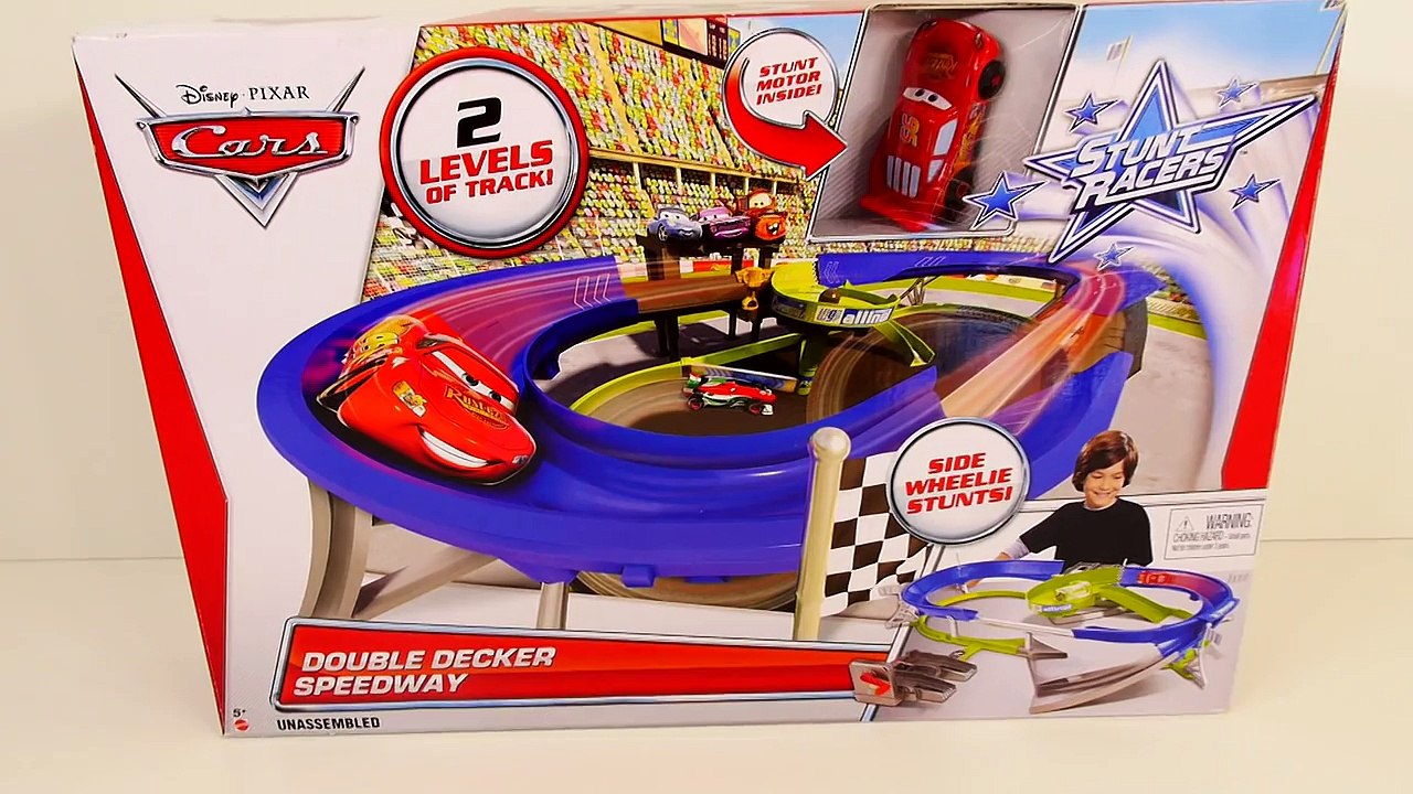 Cars 2 Double Decker Speedway Stunt Racers Lightning McQueen Chick Hicks Mater Disney Race Track