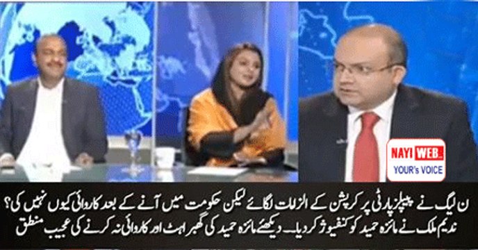 Watch Maiza Hameed's illogical argument when Nadeem Malik probed her on why her Govt has done nothing on PPP's corruptio